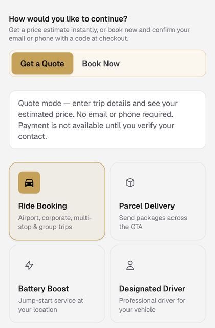 Booking widget on a phone showing Get a Quote, Book Now and service choices